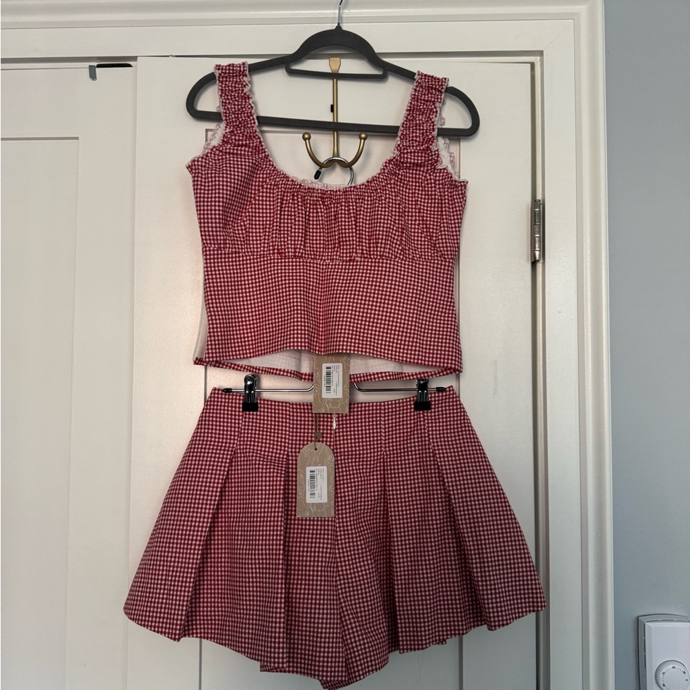 Meshki Red Gingham Two-Piece Mini Dress Set - Picture 2 of 4